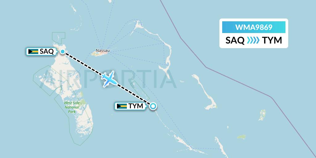 WMA9869 Watermakers Air Flight Map: San Andros to Bahamas
