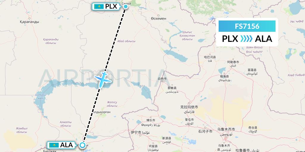 FS7156 Flyr Flight Map: Semipalatinsk to Almaty
