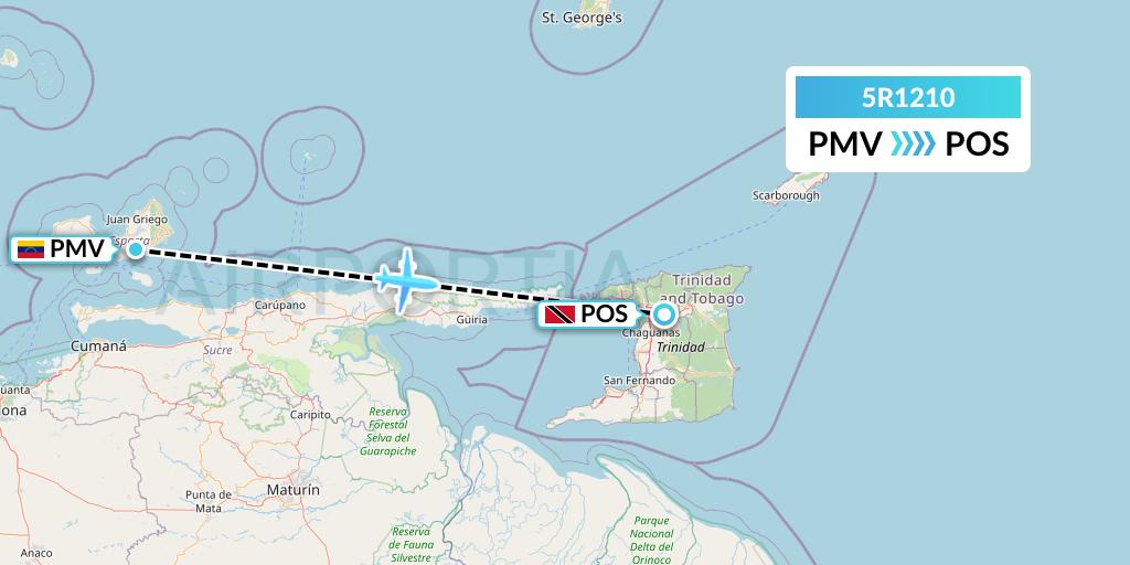 5R1210 Rutaca Airlines Flight Map: Porlamar to Port of Spain