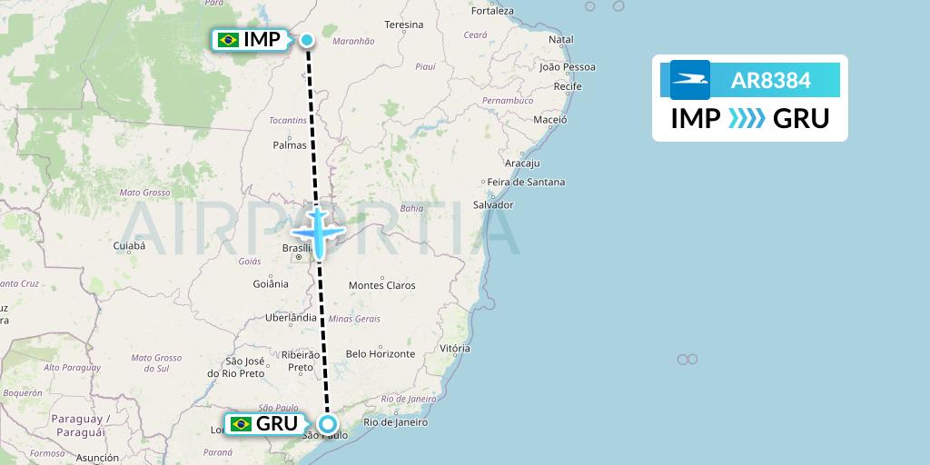 AR8384 Aerolineas Argentinas Flight Map: Imperatriz to Sao Paulo
