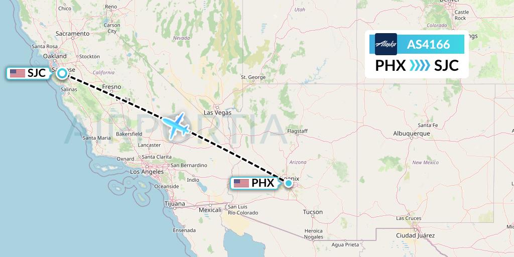 AS4166 Alaska Airlines Flight Map: Phoenix to San Jose