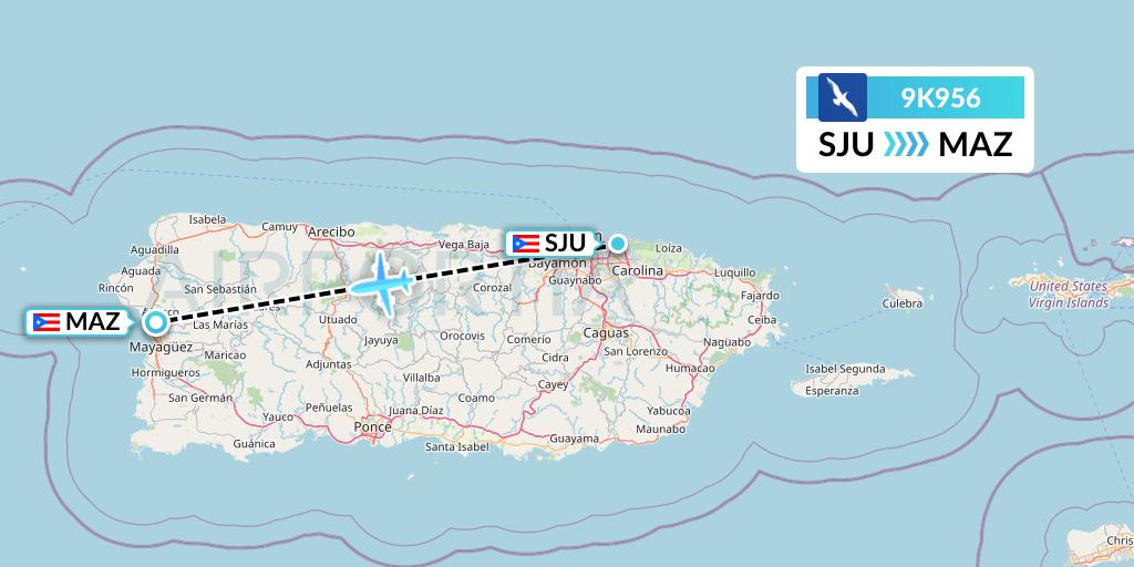 9K956 Cape Air Flight Map: San Juan to Mayaguez