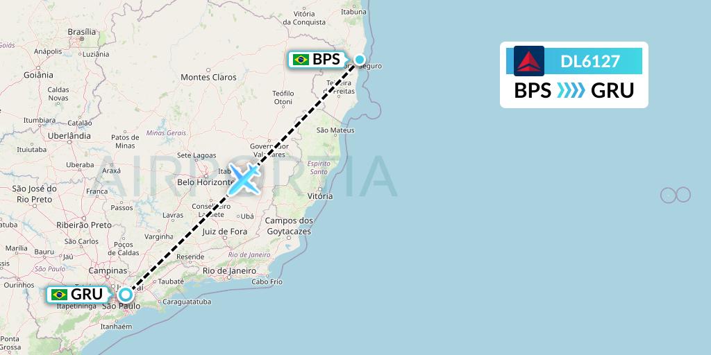 DL6127 Delta Air Lines Flight Map: Porto Seguro to Sao Paulo