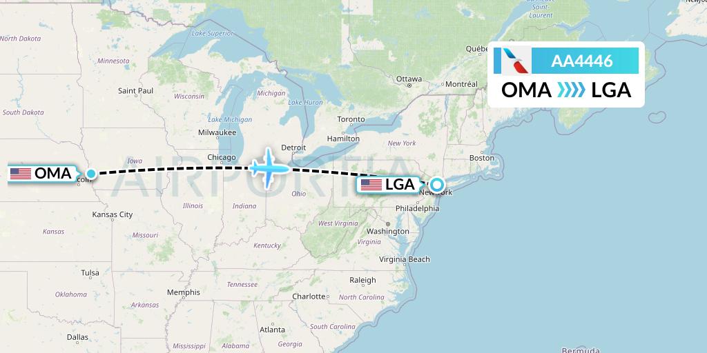 AA4446 American Airlines Flight Map: Omaha to New York