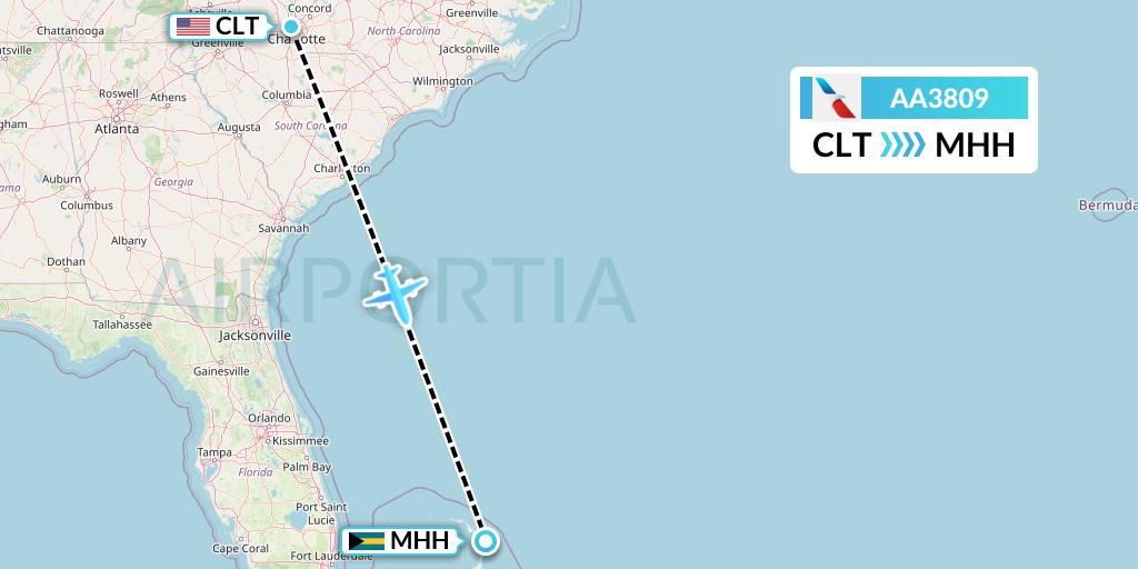 AA3809 American Airlines Flight Map: Charlotte to Marsh Harbour