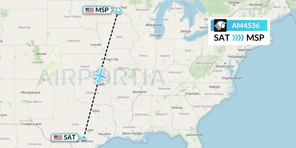 AM4536 Aeromexico Flight Map: San Antonio to Minneapolis