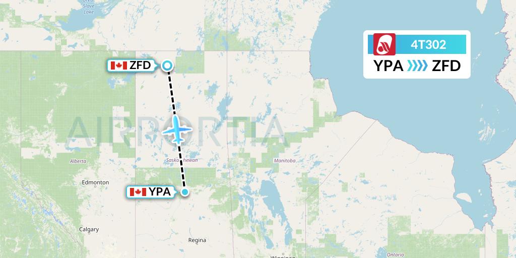 4T302 Rise Air Flight Map: Prince Albert to Fond Du Lac
