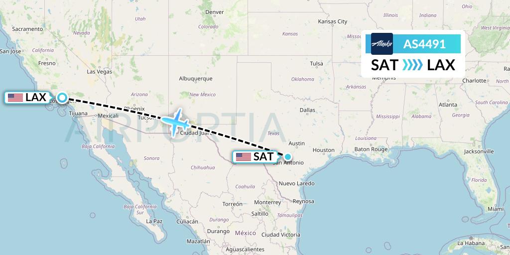 AS4491 Alaska Airlines Flight Map: San Antonio to Los Angeles