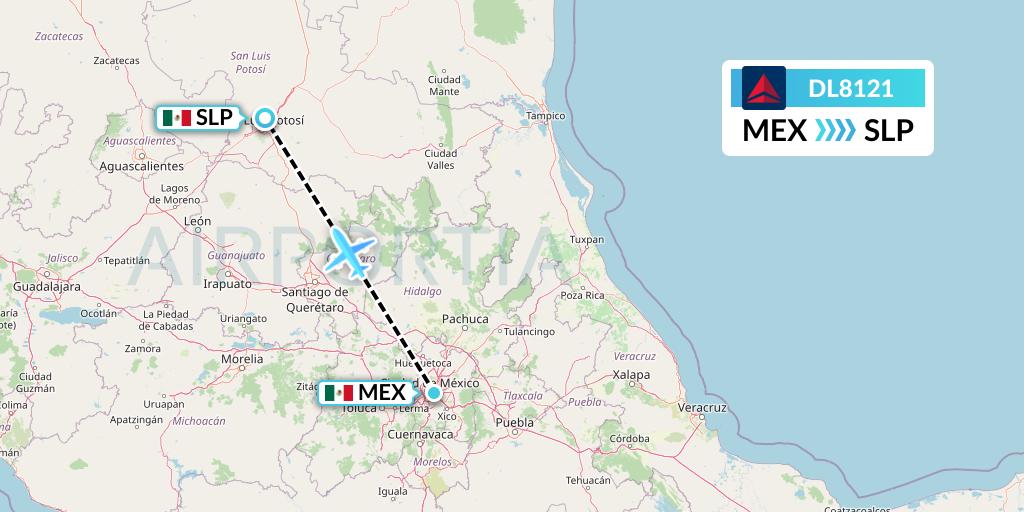 DL8121 Delta Air Lines Flight Map: Mexico City to San Luis Potosi