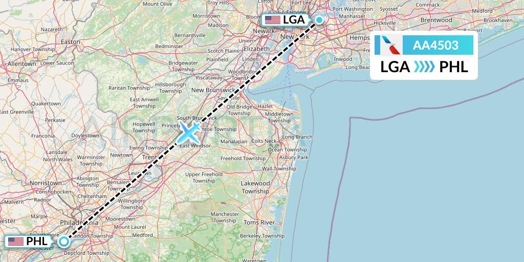 AA4503 American Airlines Flight Map: New York to Philadelphia