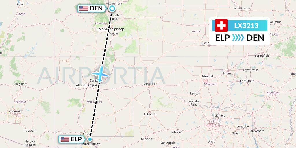 LX3213 Swiss Flight Map: El Paso to Denver