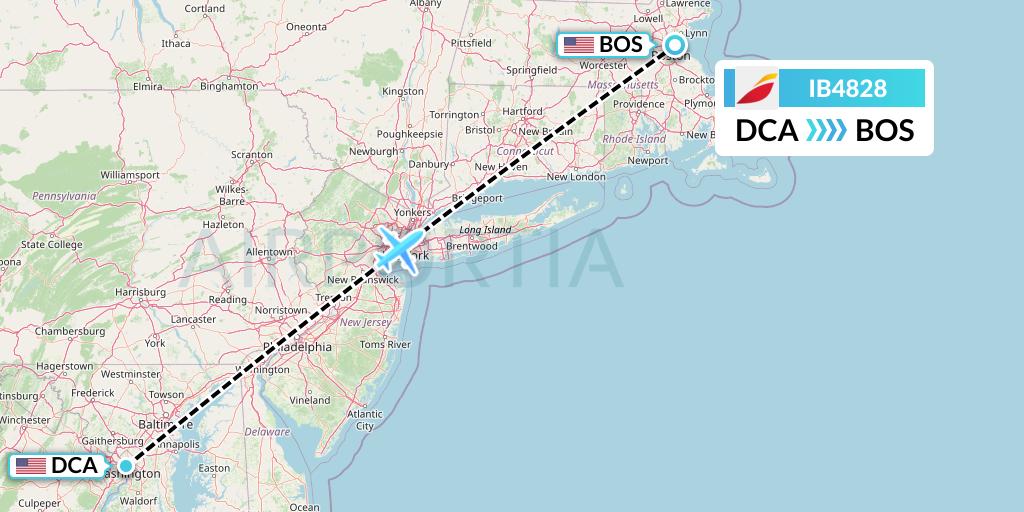 IB4828 Iberia Flight Map: Washington to Boston
