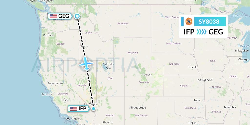 SY8038 Sun Country Airlines Flight Map: Bullhead City to Spokane