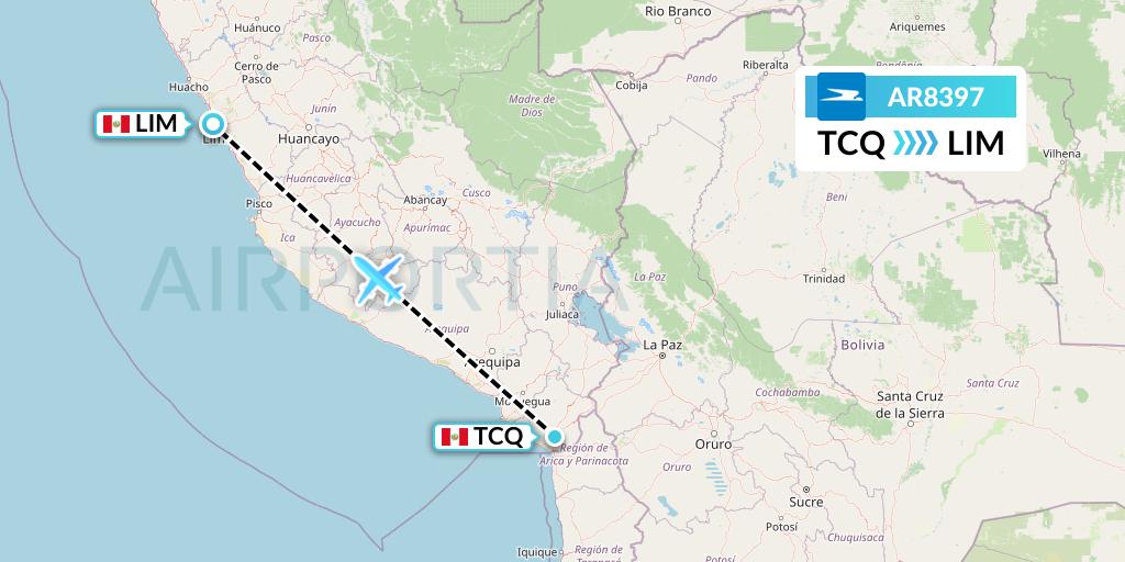 AR8397 Aerolineas Argentinas Flight Map: Tacna to Lima