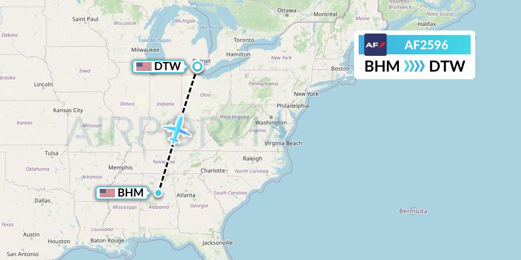 AF2596 Air France Flight Map: Birmingham to Detroit