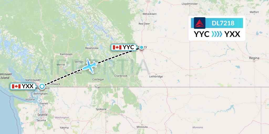DL7218 Delta Air Lines Flight Map: Calgary to Abbotsford