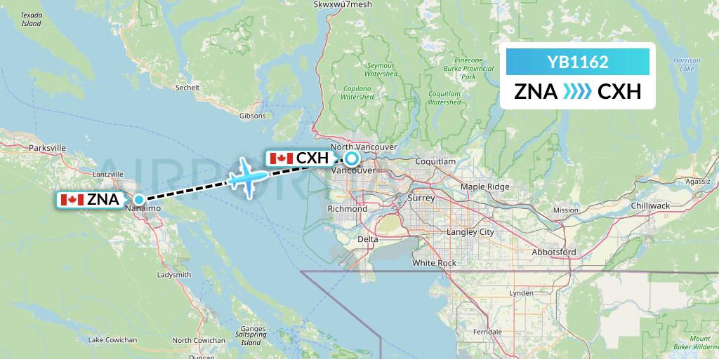 YB1162 Harbour Air Seaplanes Flight Map: Nanaimo to Vancouver