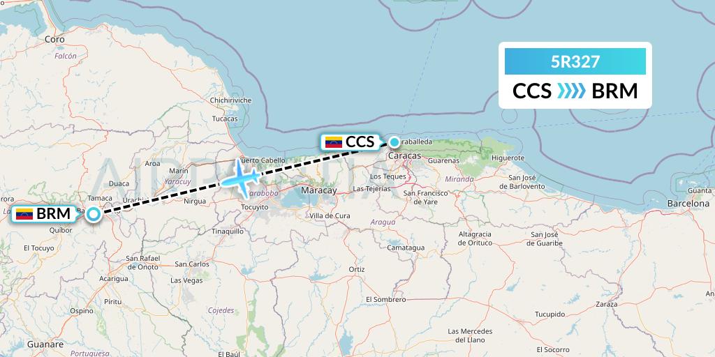 5R327 Rutaca Airlines Flight Map: Caracas to Barquisimeto