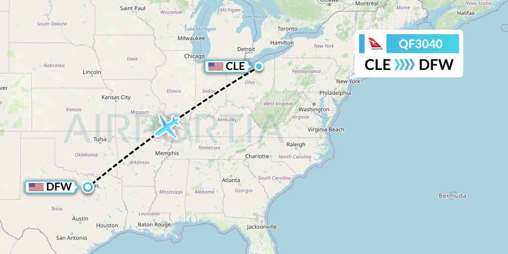 QF3040 Qantas Flight Map: Cleveland to Dallas