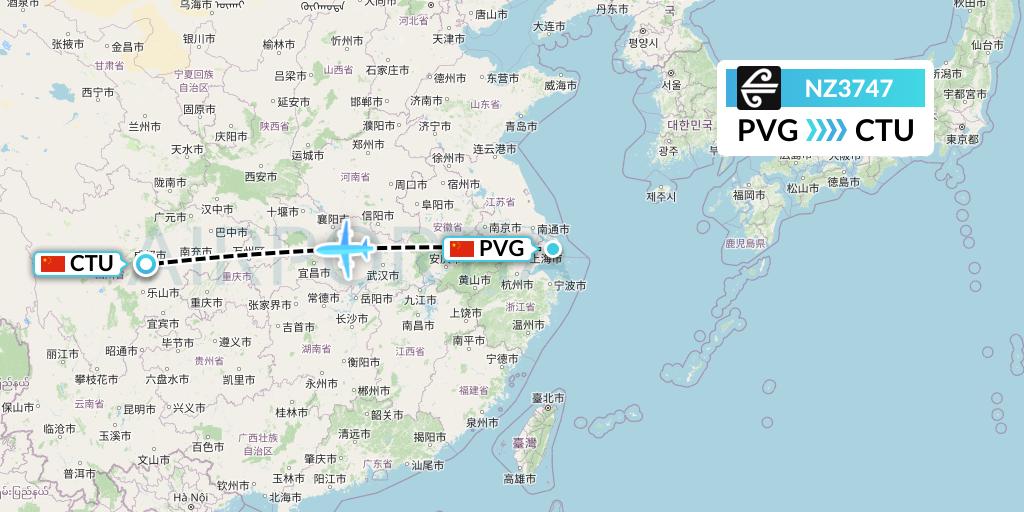 NZ3747 Air New Zealand Flight Map: Shanghai to Chengdu