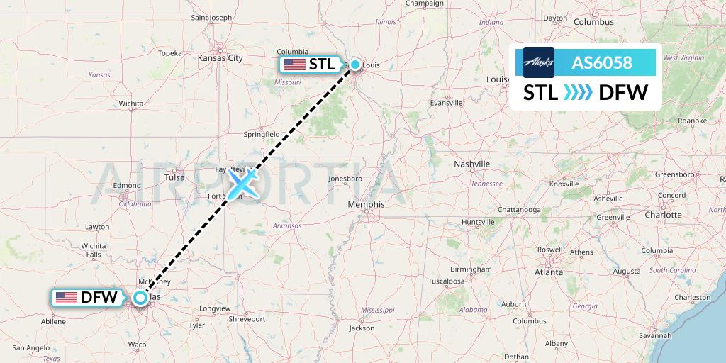 AS6058 Alaska Airlines Flight Map: St. Louis to Dallas