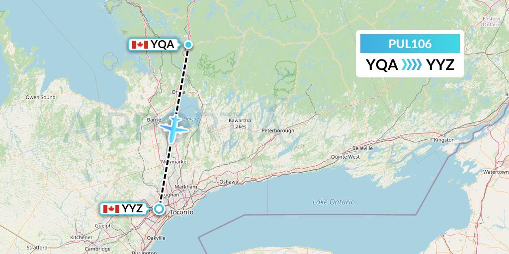 PUL106 Ornge Air Flight Map: Muskoka to Toronto