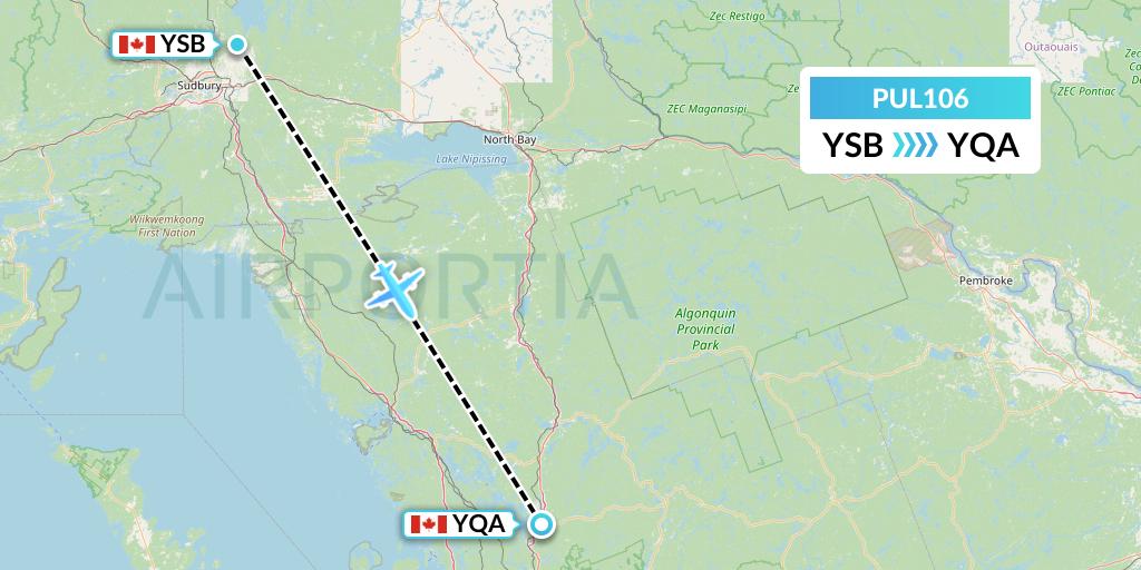 PUL106 Ornge Air Flight Map: Sudbury to Muskoka