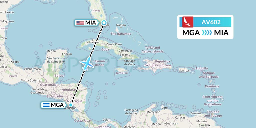 AV602 Avianca Flight Map: Managua to Miami
