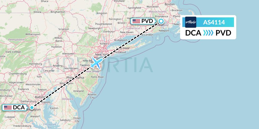 AS4114 Alaska Airlines Flight Map: Washington to Providence