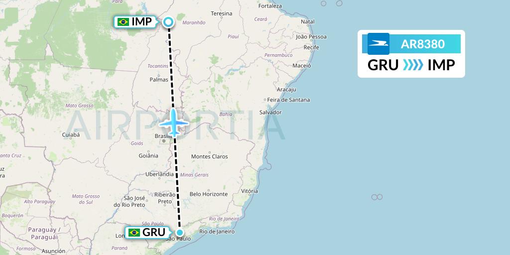 AR8380 Aerolineas Argentinas Flight Map: Sao Paulo to Imperatriz