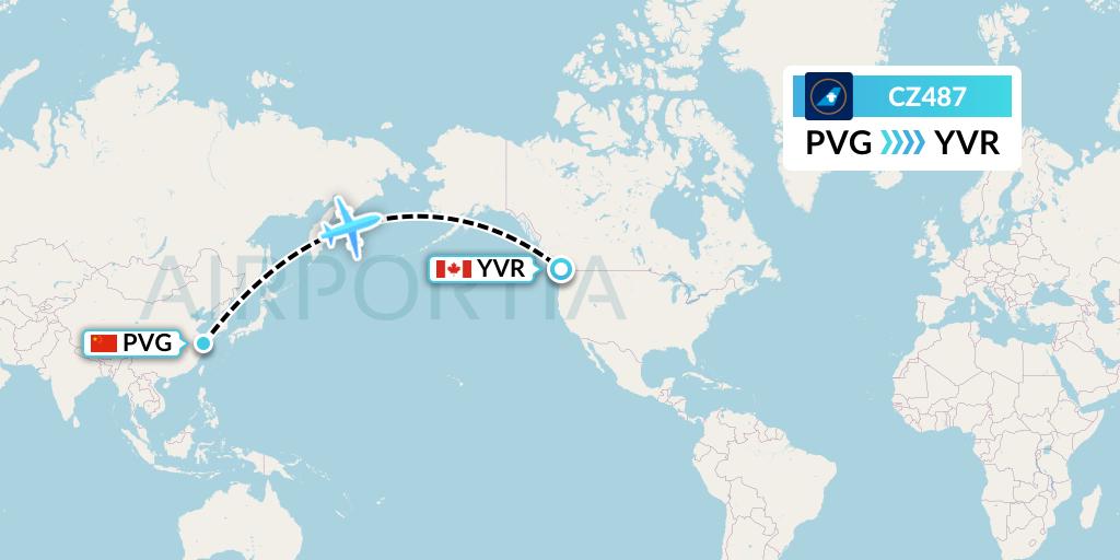 CZ487 China Southern Airlines Flight Map: Shanghai to Vancouver