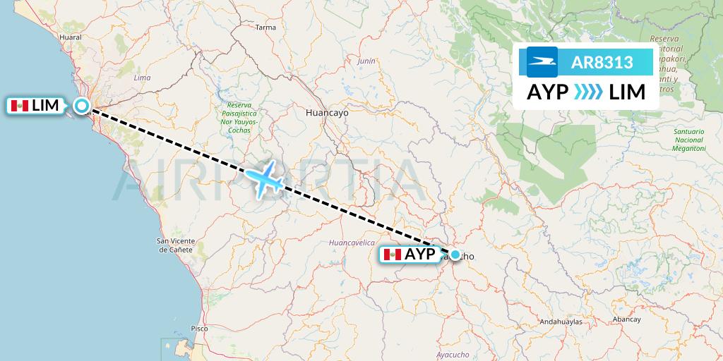 AR8313 Aerolineas Argentinas Flight Map: Ayacucho to Lima