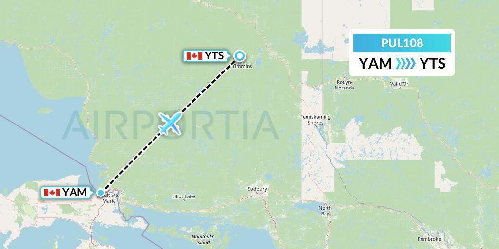 PUL108 Ornge Air Flight Map: Sault Ste. Marie to Timmins