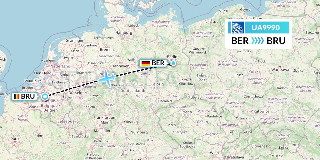 UA9990 United Airlines Flight Map: Berlin to Brussels