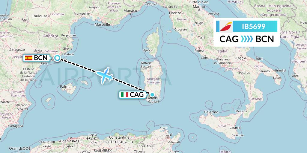 IB5699 Iberia Flight Map: Cagliari to Barcelona