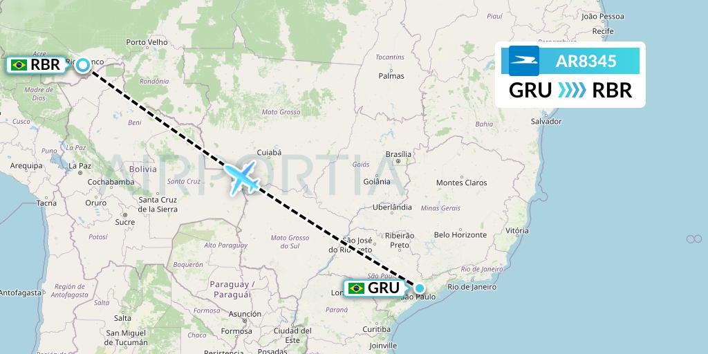 AR8345 Aerolineas Argentinas Flight Map: Sao Paulo to Rio Branco