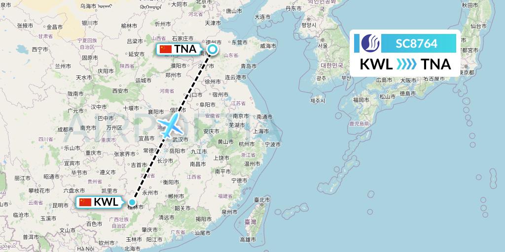 SC8764 Shandong Airlines Flight Map: Guilin to Jinan