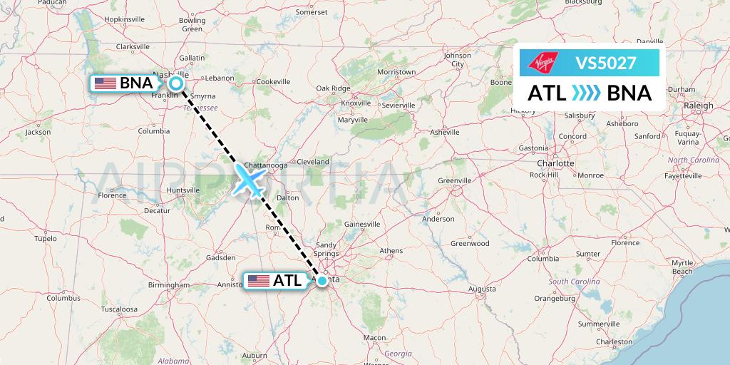 VS5027 Virgin Atlantic Airways Flight Map: Atlanta to Nashville