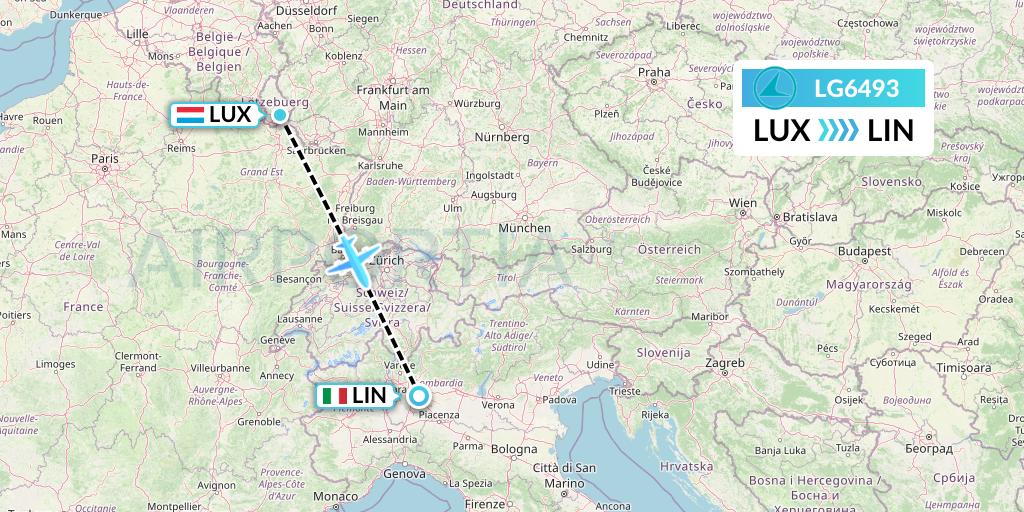 LG6493 Luxair Flight Map: Luxembourg to Milan