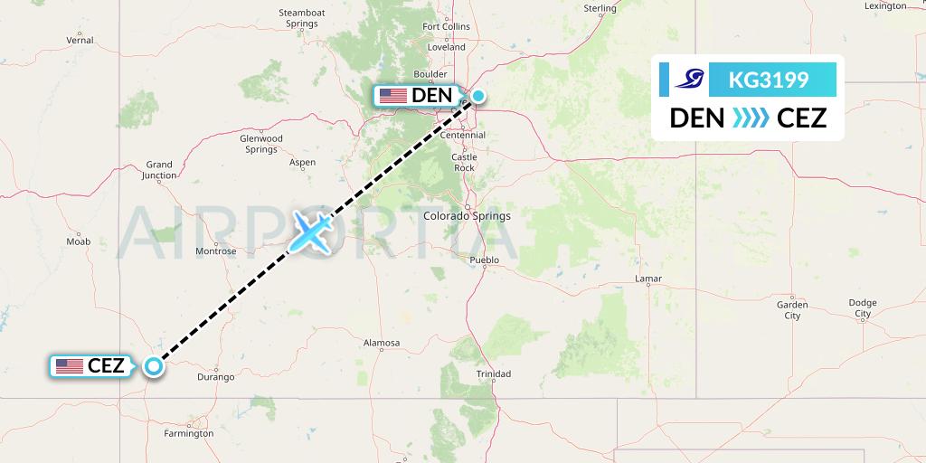 KG3199 Key Lime Air Flight Map: Denver to Cortez