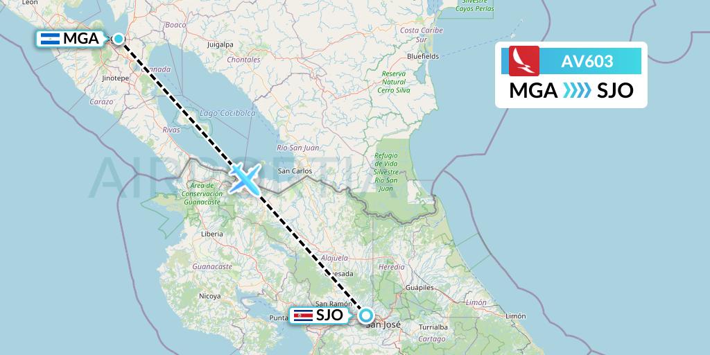 AV603 Avianca Flight Map: Managua to San Jose