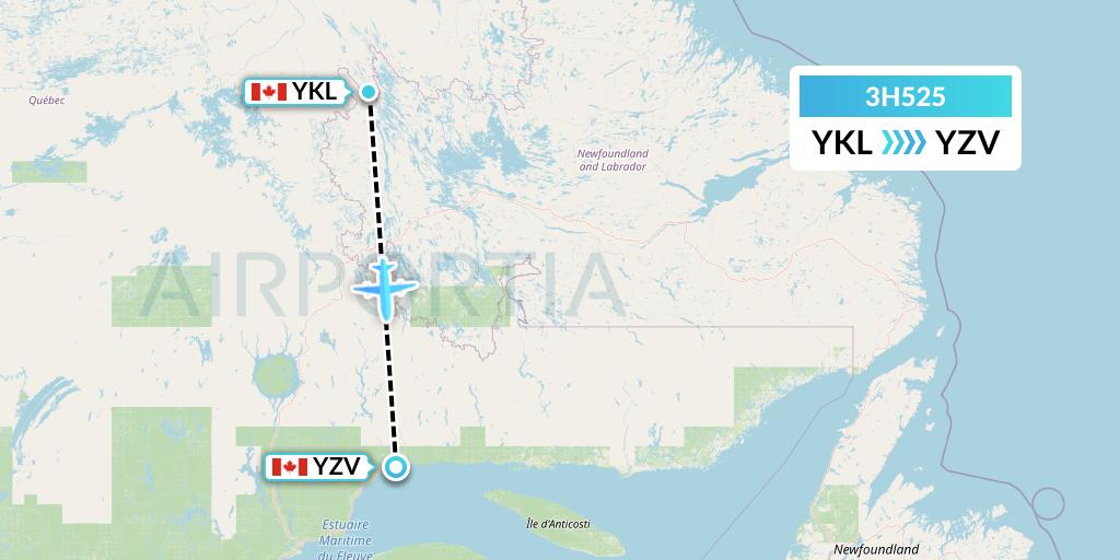 3H525 Air Inuit Flight Map: Schefferville to Sept-Iles