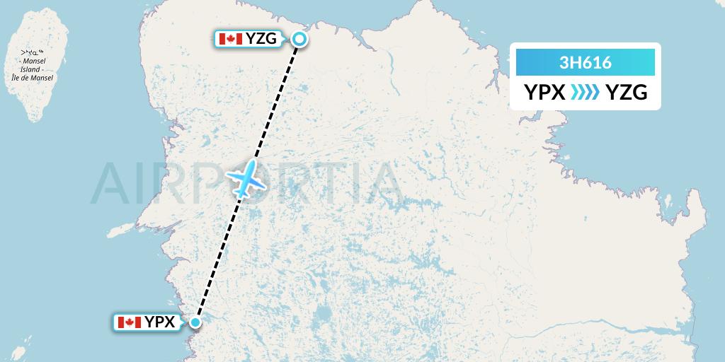 3H616 Air Inuit Flight Map: Puvirnituq to Salluit