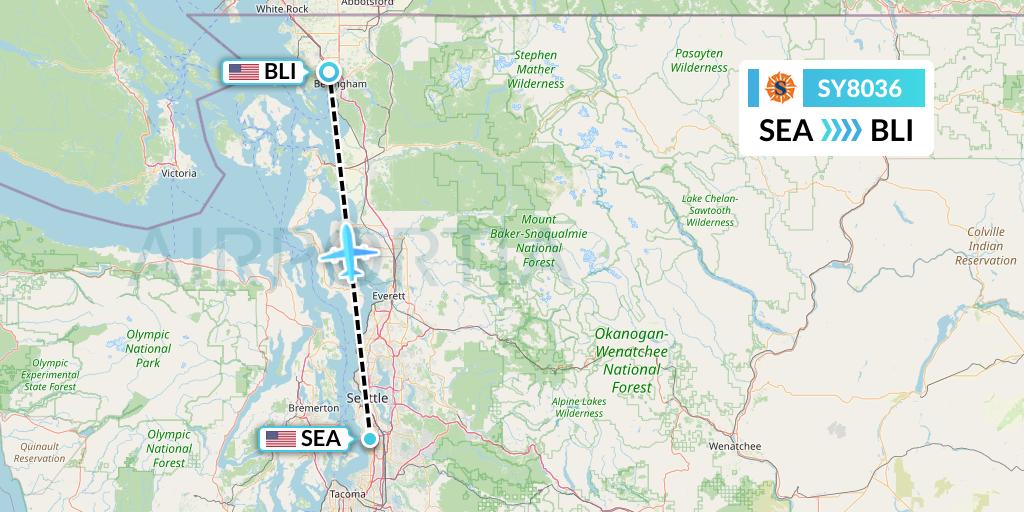 SY8036 Sun Country Airlines Flight Map: Seattle to Bellingham