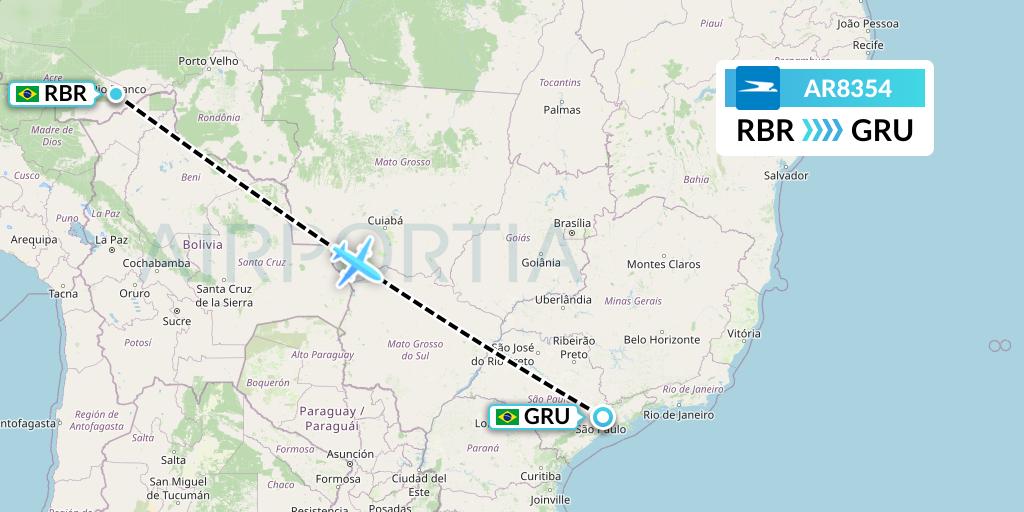 AR8354 Aerolineas Argentinas Flight Map: Rio Branco to Sao Paulo