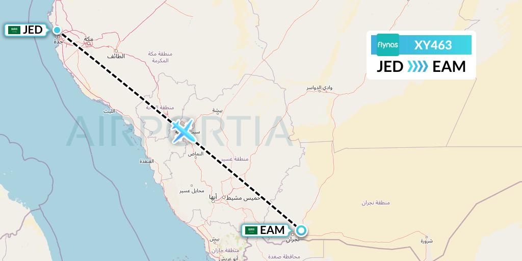 XY463 Flynas Flight Map: Jeddah to Najran