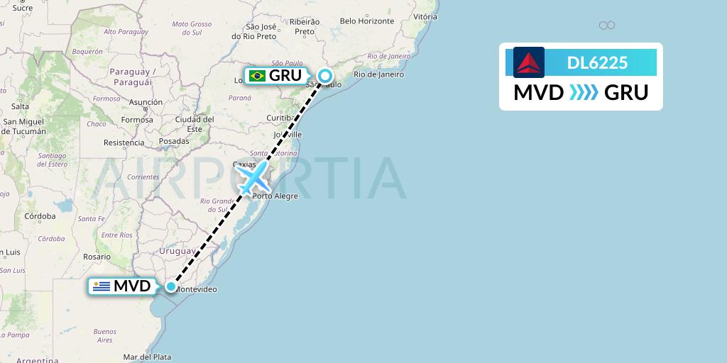 DL6225 Delta Air Lines Flight Map: Montevideo to Sao Paulo
