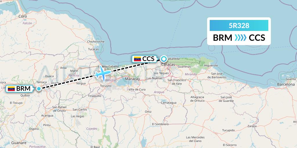 5R328 Rutaca Airlines Flight Map: Barquisimeto to Caracas