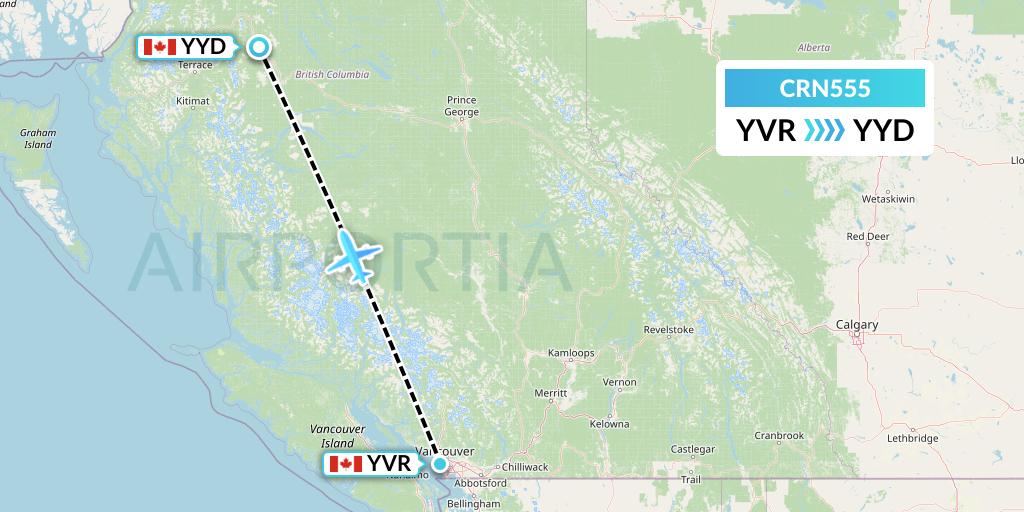 CRN555 Aerocaribbean Flight Map: Vancouver to Smithers