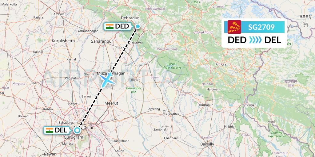 SG2709 SpiceJet Flight Map: Dehradun to Delhi